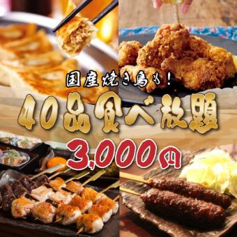 【焼鳥好き必見！】ももやレバーなど国産焼き鳥5種追加！40品食べ放題！満足コース