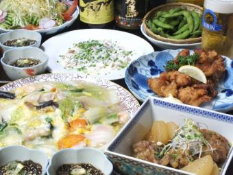 [OK on the day!] 9 dishes including shrimp chili, black pork cartilage, and rice + 2 hours [all-you-can-drink] included ⇒ 3300 yen manpuku course