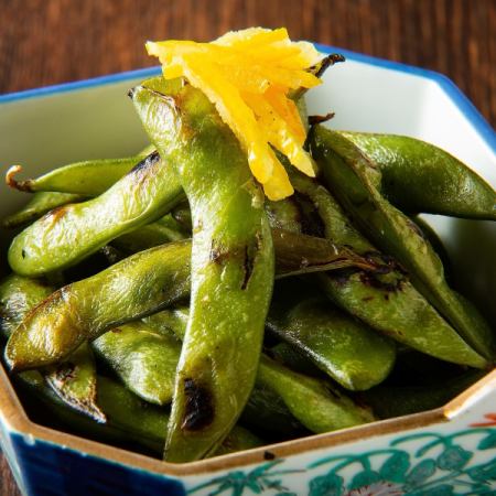 Grilled edamame with yuzu and soy sauce