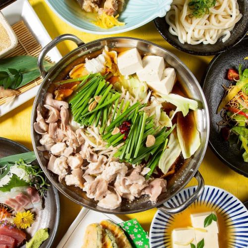 <Popular plan> Includes a choice of hotpot! Sashimi, chicken nanban, and 10 other dishes ◆ All-you-can-drink draft beer included ● Miyakomachi course