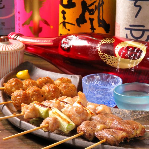 ■ 100 yen per bottle ~! ■ Exquisite skewers baked with hand-stabbed Bincho charcoal