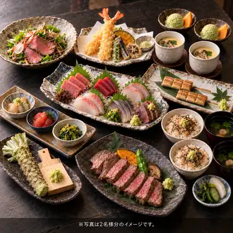 本マグロ中トロと和牛とうなぎを味わう 生わさび特選コース