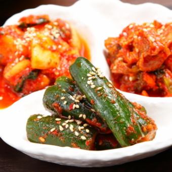 Three kinds of kimchi served