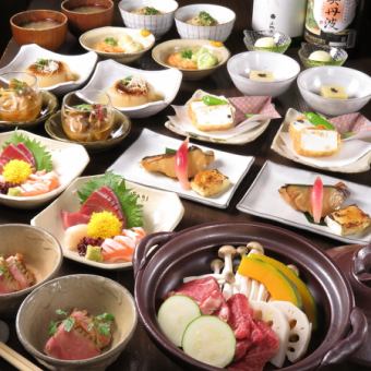 著名的关东煮、鱼类料理、和牛的原创套餐【桔梗】12道菜合计5,500日元