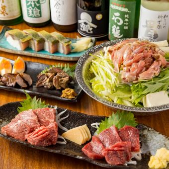 がんばり家4大名物堪能コース◆馬刺し、すっぽん地鶏鍋など人気メニュー全6品6000円(税込)