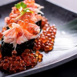 Crab and salmon roe sushi