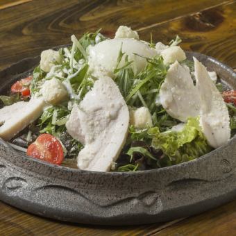 Steamed chicken and mizuna Caesar salad