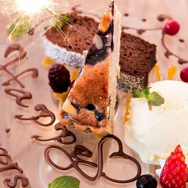 A surprise dessert plate for birthdays and anniversaries♪