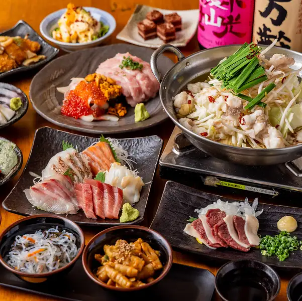【2.5H飲み放題付】美味な国産ホルモン焼or鍋×名物！こぼれ寿司♪のコース