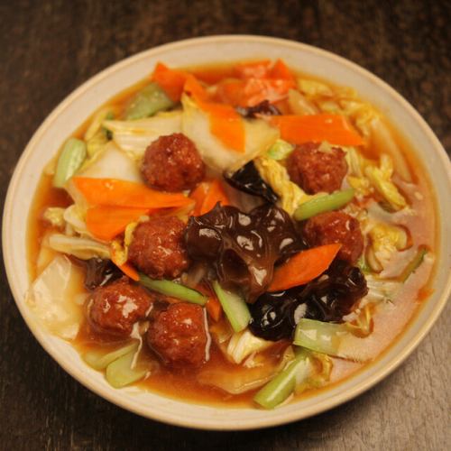 肉団子と野菜炒め/肉団子の甘酢餡かけ