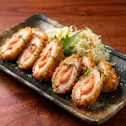 地鶏ササミ包む 極上明太子揚げ