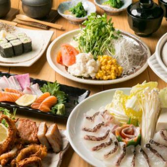 [Banquet] Seafood Shabu-Shabu "Take" Course 4,500 yen, including 2 slices of Gyosai-maki and 5 kinds of assorted sashimi, for a total of 8 dishes