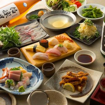 宴会におすすめ◆海鮮しゃぶしゃぶコース《梅》押し寿司やお造り盛合せなど全8品4,200円