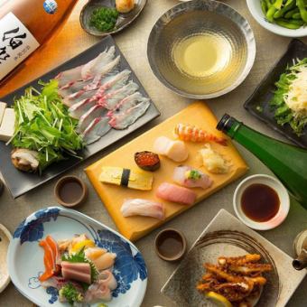 宴会におすすめ◆海鮮しゃぶしゃぶコース《松》握り寿司やお造り盛合せ6種等全8品5,200円