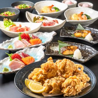 春夏套餐【紅葉套餐】包含3種刺身和本店特色菜「藏魚」(Zangi)的7道菜★藏魚富士最受歡迎的菜餚! 5000日圓,含無限暢飲