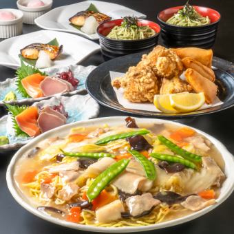 春夏套餐【濱海套餐】包含2種刺身和富士特製藏魚片在內的6道菜★ 4000日元,含無限暢飲