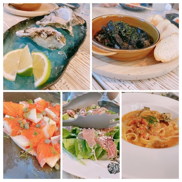 單點菜單中，提供大量使用廣島牡蠣和甜檸檬的原創菜單。還可以品嚐人氣的站西SANGO菜單！