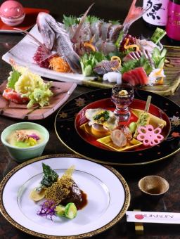 【個人盛り】お造り3種盛り&季節のお料理&本日のロール寿司など【酒肴美味コース】※飲放題別