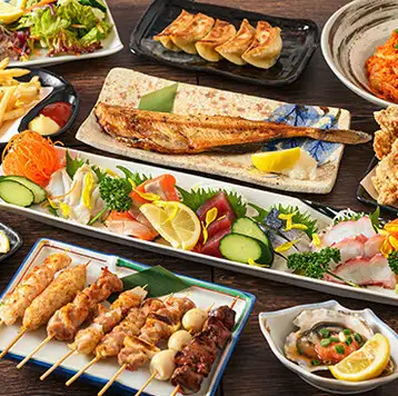 【2.5h飲み放題付き定番コース】イカの丸焼,串焼3種,選べるお鍋など全9品5,378円⇒4,730円