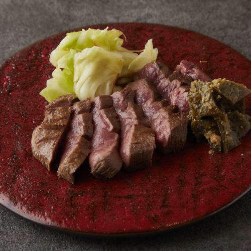 Extremely rare seared beef tongue