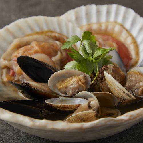 Shellfish bath, made with free-range chicken and kelp broth