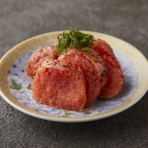 Charcoal-grilled aged mentaiko (spicy cod roe)