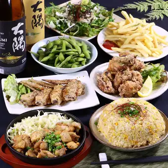 【生ビール含む飲み放題付き】名物鶏ももゴロ焼きや大分から揚げなど三百人将コース全8品4,000円
