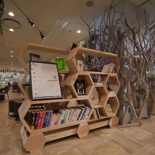 An intellectual cafe attached to a library