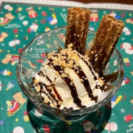Churros with vanilla ice cream