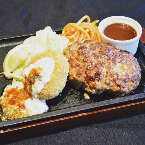 Hamburger steak and crab cream croquette