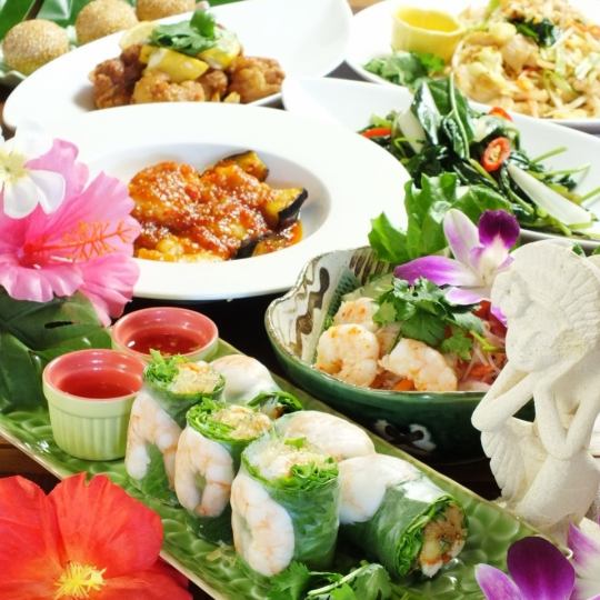 [Spring Welcome and Farewell Party Course] Enjoy the tropical atmosphere with fresh spring rolls, pad thai, etc. 8 dishes including 2 hours of all-you-can-drink for 4,500 yen