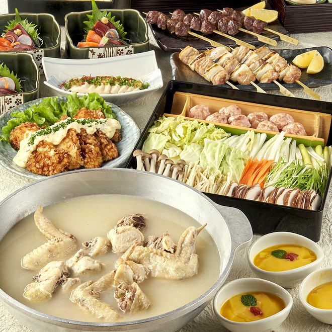 伊達鶏の水炊き鍋コース 全8品 2時間飲み放題込み5000円 鳥元 府中店