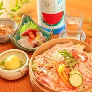【2H飲み放題付】 アグー豚のせいろ蒸しと本鮪入り鮮魚の盛合わせコース 6500円全9品