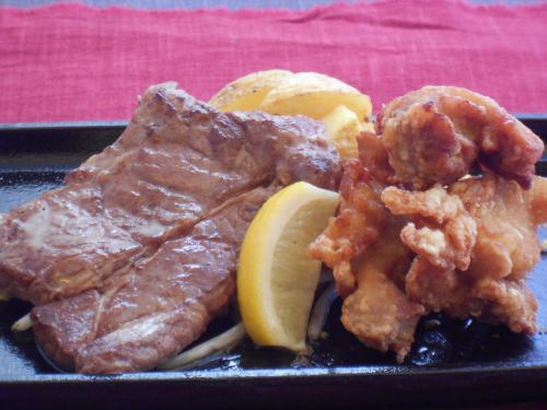 ロースステーキ(80g)＆鶏もも肉のジューシー唐揚げ　単品