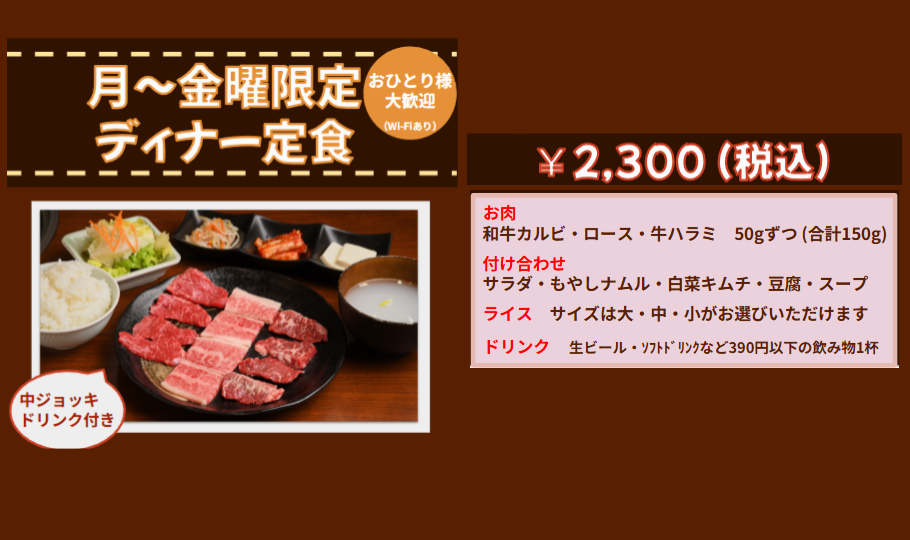 【おひとり様大歓迎!】平日限定ディナー定食