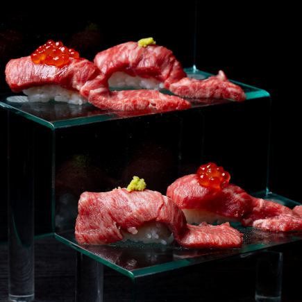 【人气】肉寿司、黑毛和牛牛排、虾扇贝铁板烧(共8道菜)16,390日元 → 11,000日元