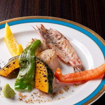 【저희 가게 추천!】 선택할 수 있는 흑모 일본소 스테이크·새우와 돛립의 철판구이《8품》13200→11000엔