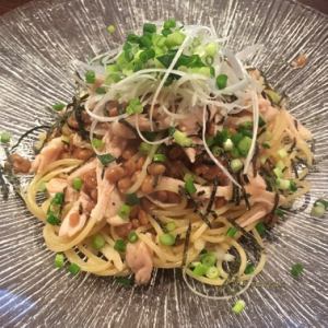 納豆と鶏ささみの和風パスタ