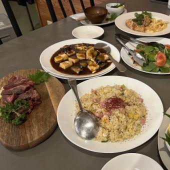 【ポテトフライ/麻婆豆腐/炒飯等全6品＋2時間飲み放題付き】￥5000コース（税込）