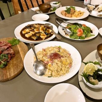 【牛ステーキ/麻婆豆腐/殻付き生牡蠣/デザート等全7品＋150分飲み放題付き】￥6500コース(税込）