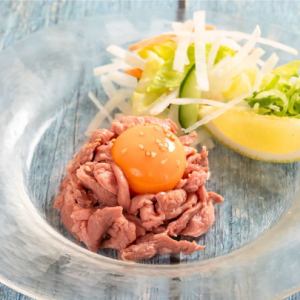 Beef tongue yukke (low-temperature cooking)