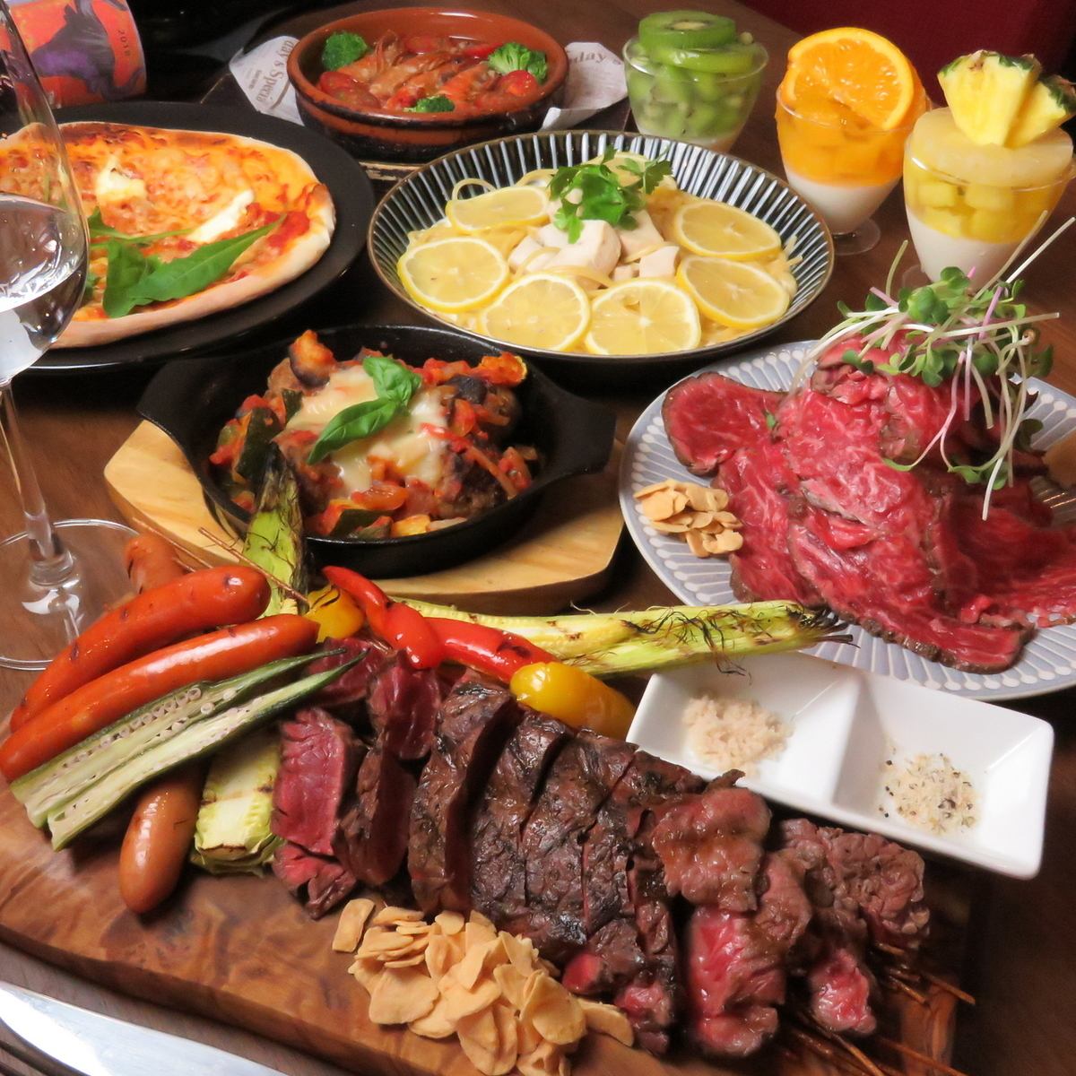 貸切宴会◎NO１人気の飲み放題付鉄板ステーキ盛合せコース5500円