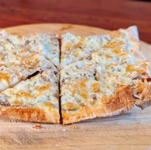 Mushroom and anchovy rice flour pizza
