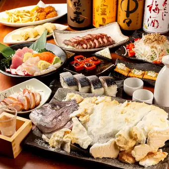 【2時間飲み放題付】鯛の塩釜焼きや穴子天ぷら・ローストビーフも付いた～宴会6000円コース～