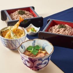 ≪Duck≫ Duck soup zaru soba (two-tiered) and tempura mini rice bowl set