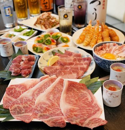 【호화 연회】철판 스키야키, 쇠고기 탄, 쇠고기 지느러미 철판 구이 등 전 10품 120분 무제한 8000엔