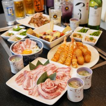 【簡易】五花肉風味辣鐵板燒、蟹肉茶碗蒸,共8道菜,2小時暢飲,4500日元 *週五、週六及假日前一天加收500日元