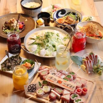 【王道定番コース】人気NO.1！博多濃厚水炊きと炭火野菜巻き串2時間30分飲み放題付10品4000円