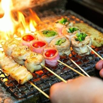 【名物串三昧コース】博多うずまき離れでゆったり♪名物串を堪能3時間飲み放題付12品5000円