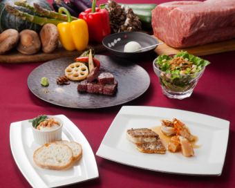 加贺梅子（6,600日元/含税）黑毛和牛牛沙朗海鲜套餐<共8道菜>